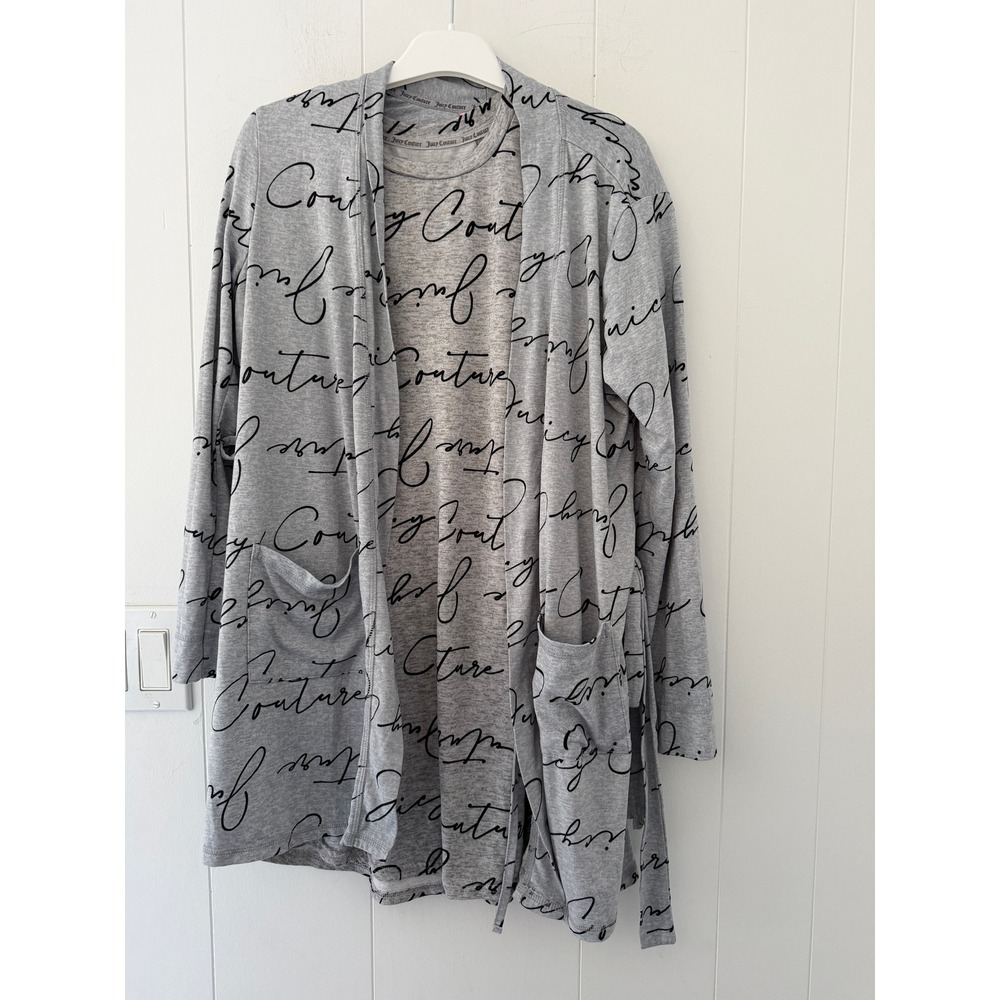 Juicy Couture Sleepwear Gray Script Logo Robe and Nightshirt 2 Piece Set Small
